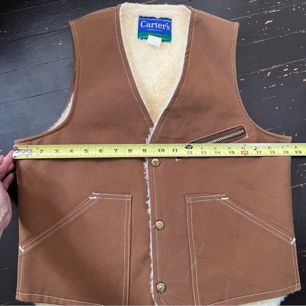 Vintage Carters Fleece Lined Canvas Vest 1970s Work Sherpa Duck USA Brown Tan - Picture 12 of 13